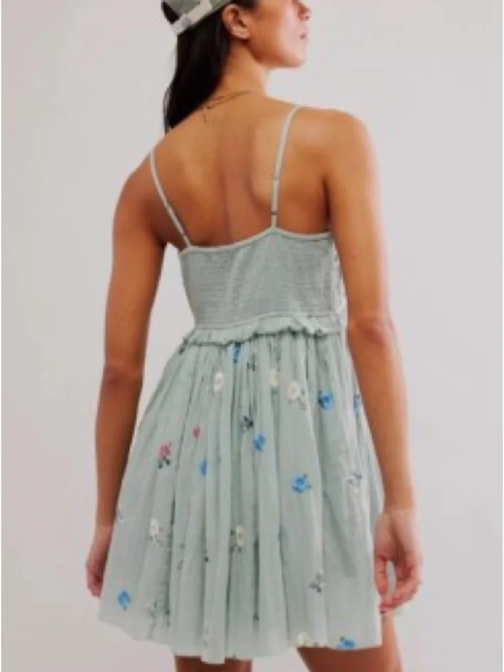 Free People Alana Mint Floral Smocked Mini Dress